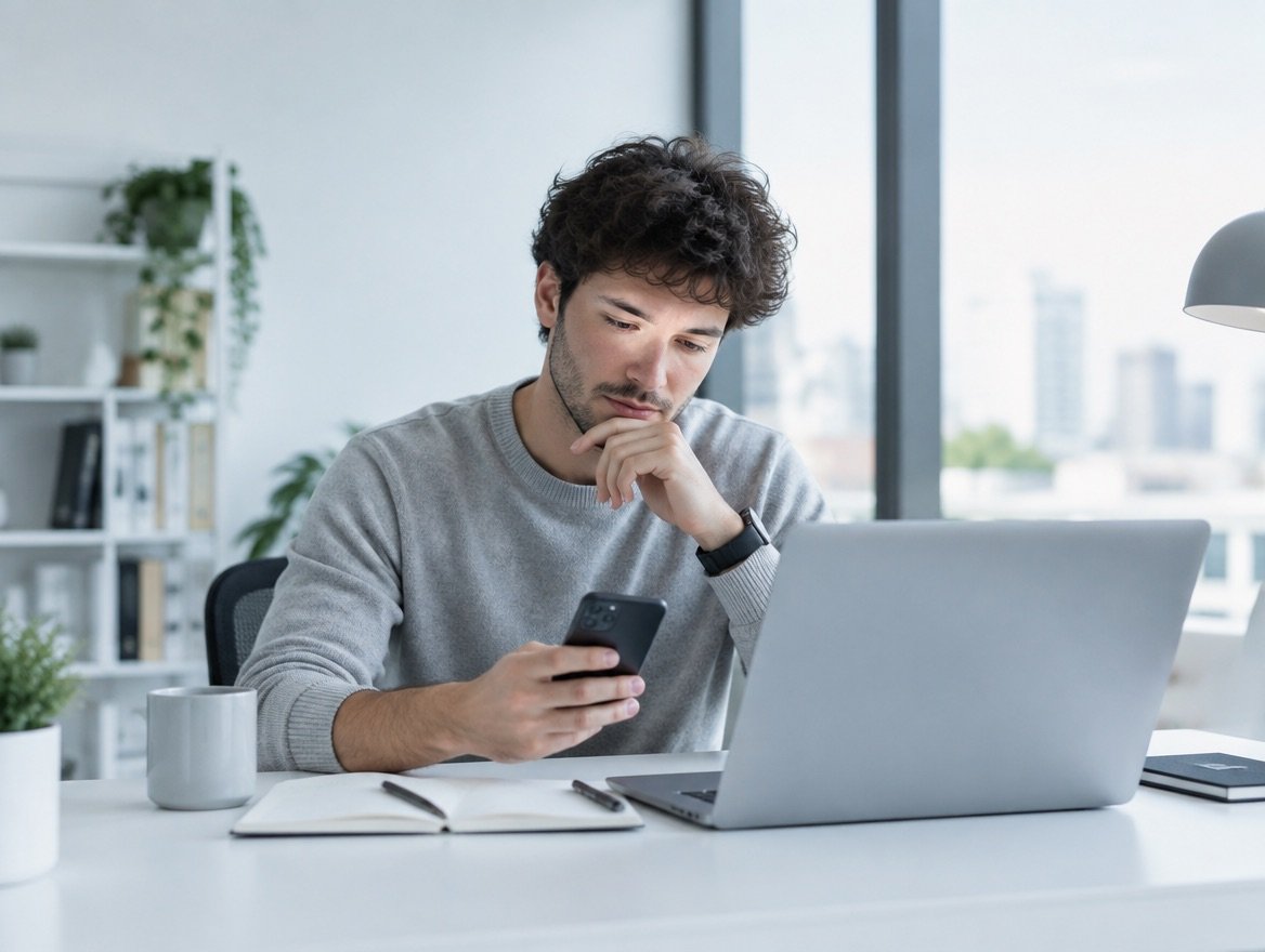 Founder researching software vendors on a phone