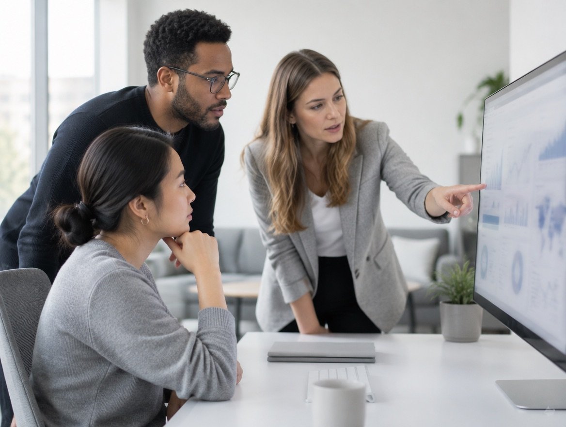Team reviewing a monthly Share of Answer report